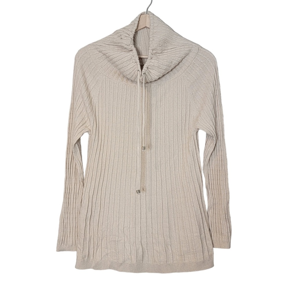 Soft Surroundings Wool Blend Cowl Neck Cable Knit Ribbed Pullover Sweater XS
